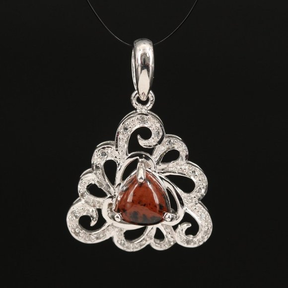 Sterling Mahogany Obsidian and Topaz Pendant with Scalloped Edge - Picture 1 of 4